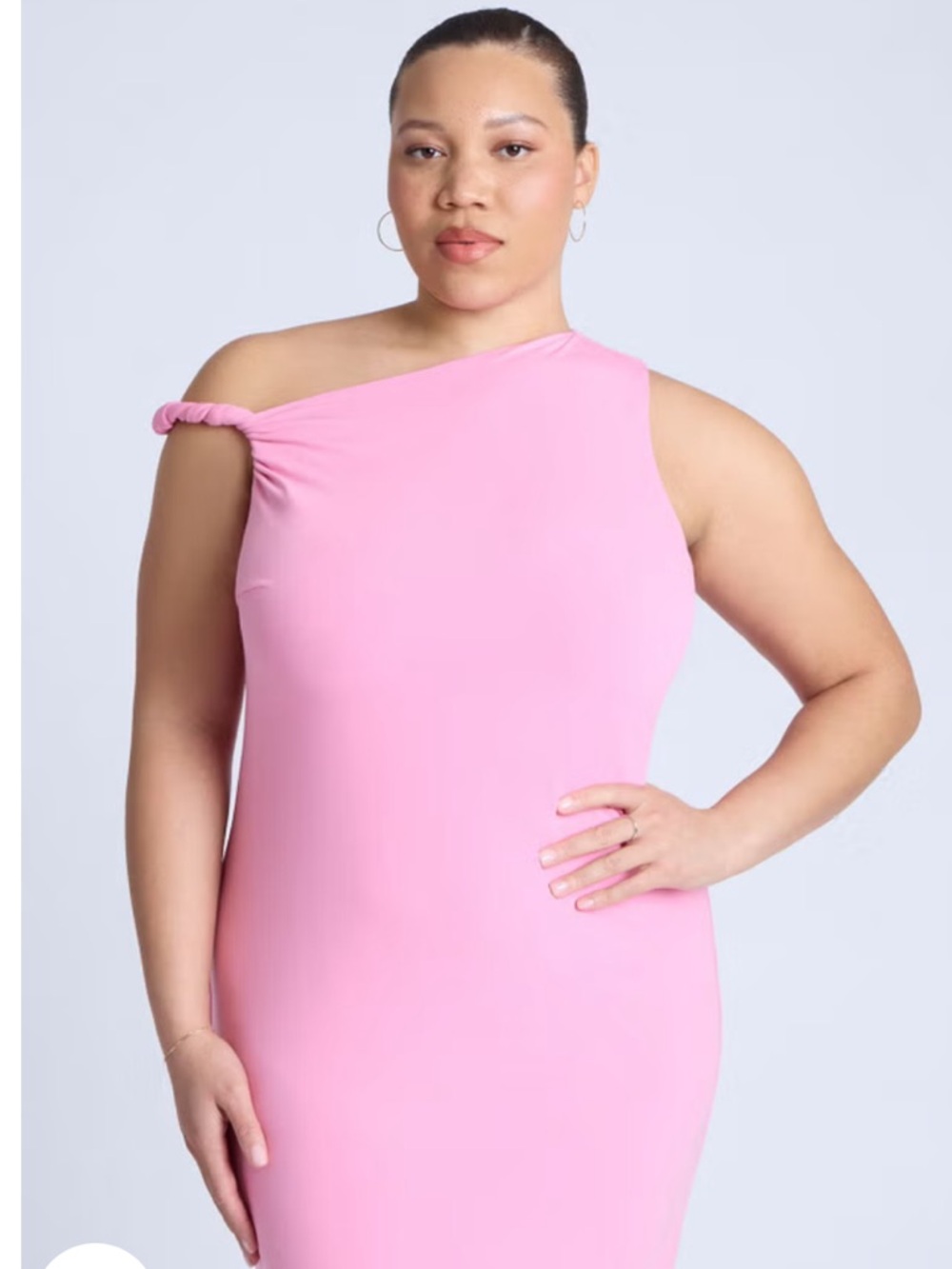 Eloquii assymetrical twisted shoulder double layered stretch Maxi goddess dress